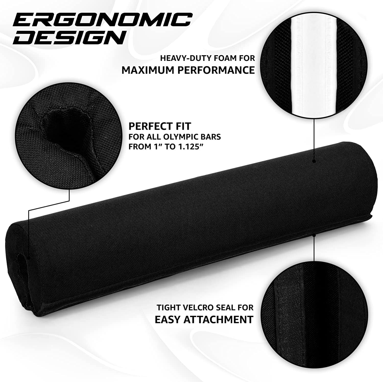 Ergonomic Foam Bar Pad, Olympic Barbell Squat & Neck Pad for Squats, Hip Thrusts & Weight Lifting Bar