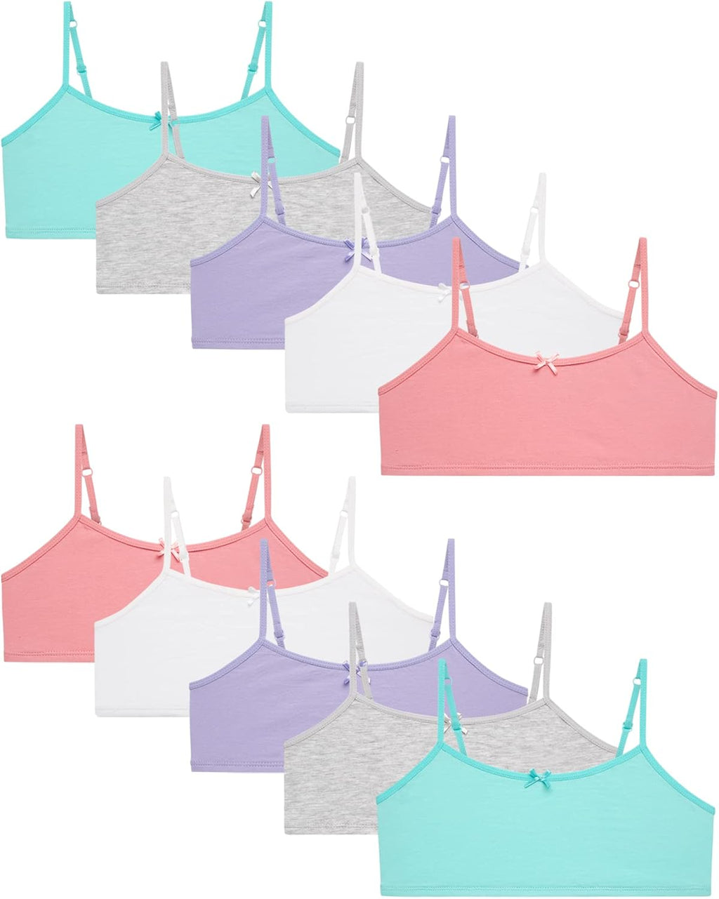 Girls Training Bras - 10 Pack Soft Stretch Cotton Bra, Cami Style Girls Underwear with Adjustable Straps (7-14)