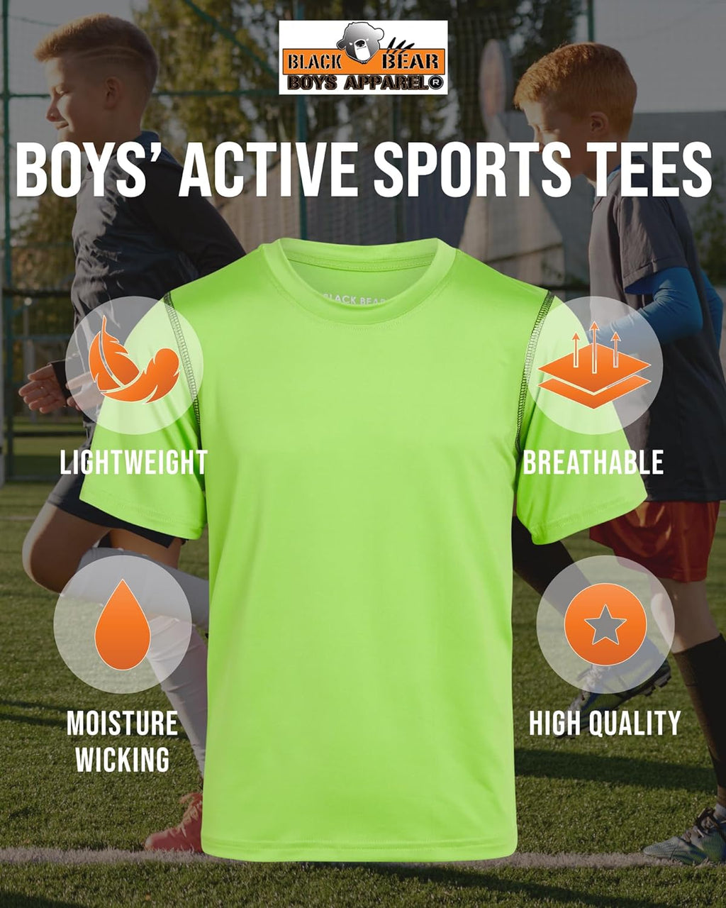 Boys Youth Dry Fit T-Shirt - 4 Pack Active Athletic Performance Short Sleeve Shirts for Teens (Sizes: 4-18)
